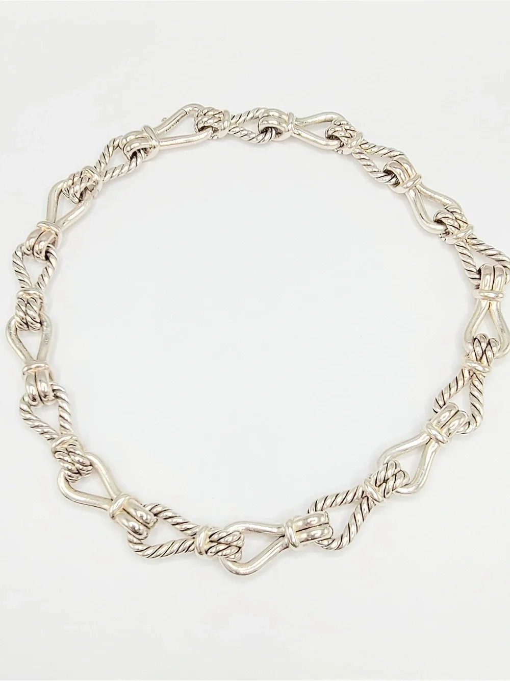 David Yurman Silver Twisted Rope Knot Link Necklace
